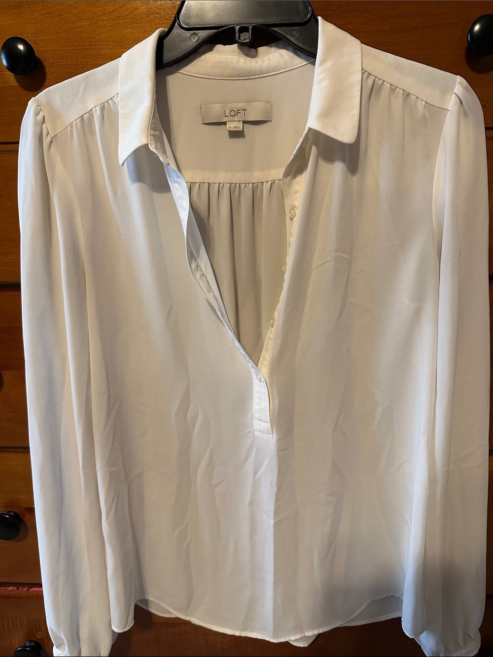 LOFT White Semi-Sheer Button-Front Blouse